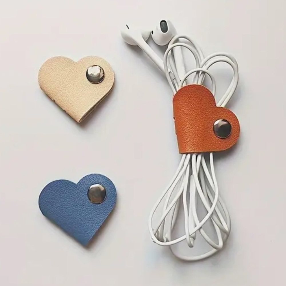 Leather Heart-Shaped Cable Organizers - Picture 1 of 5